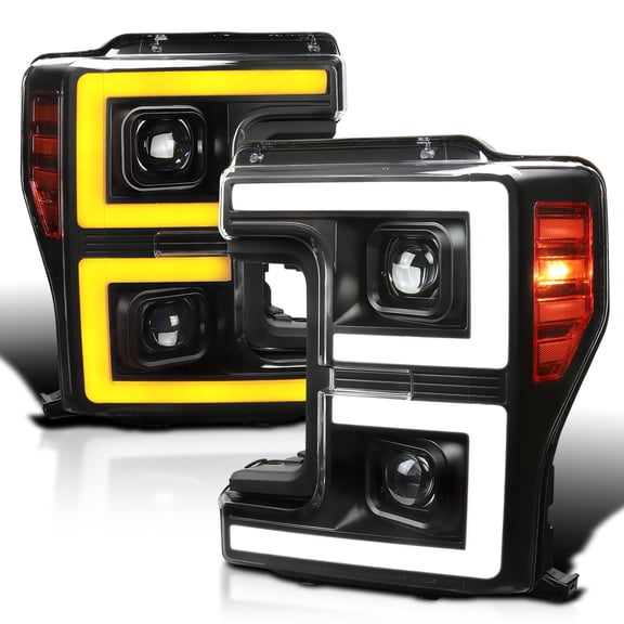 Spec-D Tuning Black Projector Headlights w/ LED Sequential Turn Signal Switchback Compatible with 2017-2019 Ford F-250, F-350, F-450, F-550 Super Duty, Left + Right Pair Headlamps Assembly
