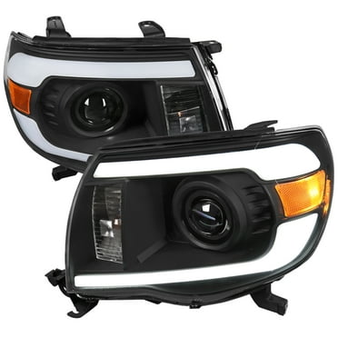 Spec-D Tuning Black Projector Headlights w/ LED Tube Compatible with 2005-2011 Toyota Tacoma, Left + Right Pair Headlamps Assembly