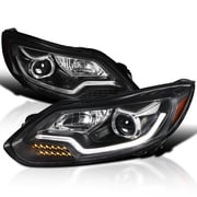 Spec-D Tuning Black Projector Headlights w/LED Turn Signal Light Bar Compatible with 2012-2014 Ford Focus, Left + Right Pair Headlamps Assembly