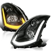 Spec-D Tuning Black Projector Headlights w/ Sequential LED Strip Compatible with 2003-2007 Infiniti G35 Coupe, Left + Right Pair Headlamps Assembly