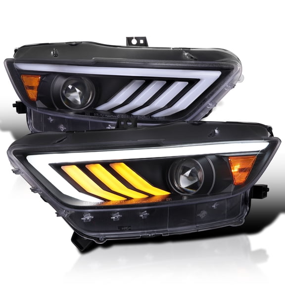 Spec-D Tuning Black Projector Headlights w/ Sequential LED Turn Signal Compatible with 2015-2017 Ford Mustang Coupes w/ HID/Xenon, Left + Right Headlamp Assembly