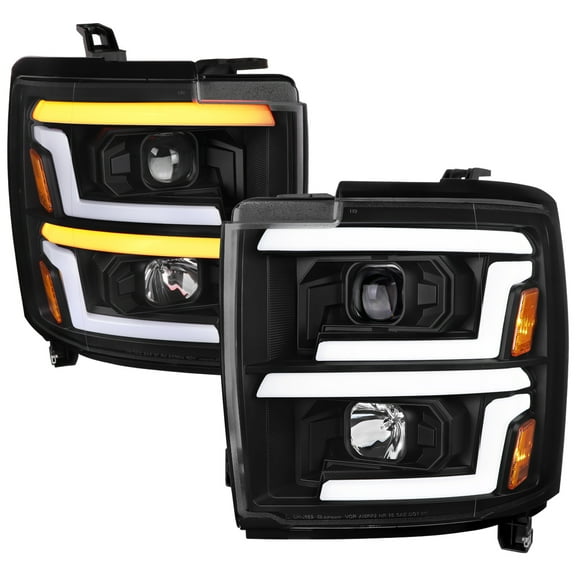 Spec-D Tuning Black Projector Headlights w/ Sequential Switchback LED Signal Lamps Compatible with 2015-2019 Chevy Silverado 2500HD 3500HD