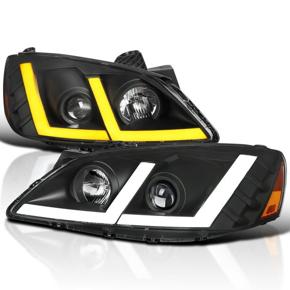 Spec-D Tuning Black Projector Headlights w/ Switchback Dynamic LED Tubes, Sequential Turn Signal, and Startup Animation Compatible with 2005-2010 Pontiac G6, Left + Right Pair Headlamp Assembly