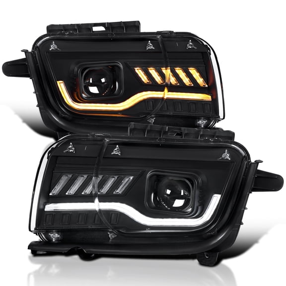 Spec-D Tuning LED Tube Black Projector Headlights w/ Switchback Compatible with 2010-2013 Chevy Camaro, Left + Right Pair Headlamps Assembly