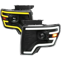 Spec-D Tuning Black Projector Headlights w/ Switchback Sequential LED Signal Tube and Startup Animation Compatible with 2009-2014 Ford F150 F-150, Left   Right Pair Headlamps Assembly