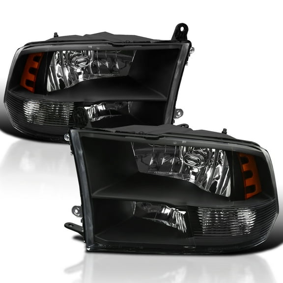 Spec-D Tuning Black Quad Headlights Compatible with 2009-2018 Dodge Ram 1500/2500/3500 Left + Right Pair Head Lights Lamp Assembly