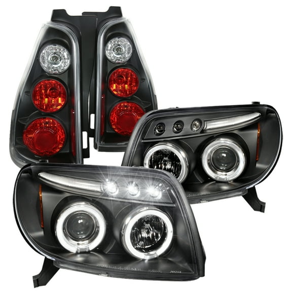 Spec-D Tuning Black Retro Projector Headlights + LED Fog Driving Lamp Compatible with 4Runner Left + Right Pair Headlamps Assembly