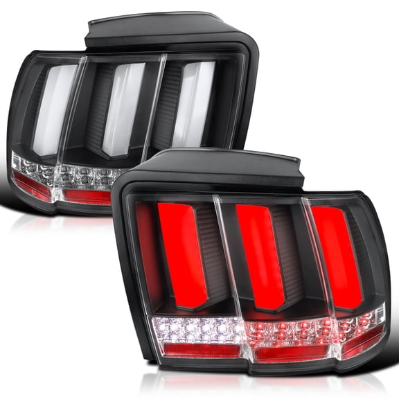 Spec-D Tuning Black Sequential LED Bar Tail Lights Compatible with 1999-2004 Ford Mustang, Left + Right Pair Assembly