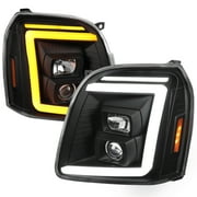 Spec-D Tuning Black Sequential LED Signal Tube Projector Headlights Compatible with 2007-2014 GMC Yukon/Yukon XL Denali 1500 2500 , Left + Right Pair Headlamps Assembly