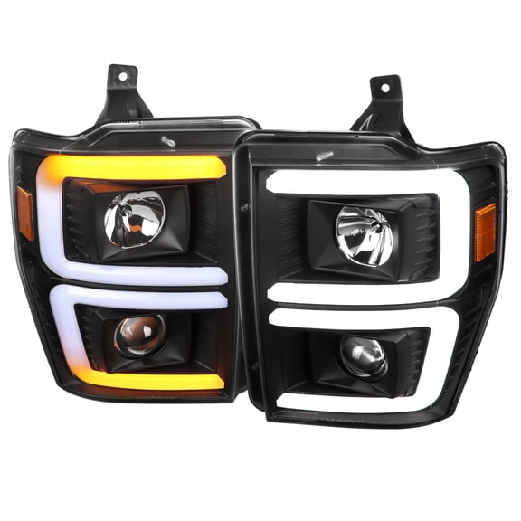 Spec-D Tuning Black Sequential Switchback Projector Headlights Compatible with 2008-2010 Ford F-250, F-350, F-450