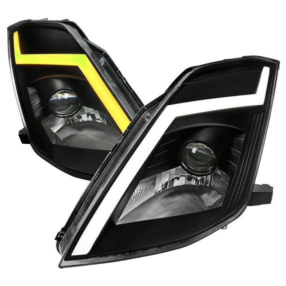 Spec-D Tuning Black Sequential Switchback Projector Headlights w/ LED Strip and Startup Animation Compatible with 2003-2005 Nissan 350Z, Left + Right Pair Headlamp Assembly