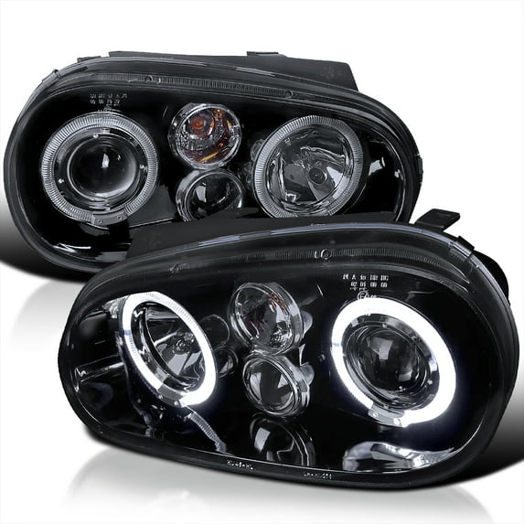 Spec-D Tuning Black Smoke Dual Halo Projector Headlights Compatible with 1999-2006 Volkswagen Golf, Golf GTI VW MK4 Left + Right Pair Headlamps Assembly