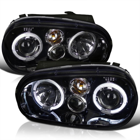Spec-D Tuning Black Smoke Dual Halo Projector Headlights Compatible with 1999-2006 Volkswagen Golf, Golf GTI VW MK4 Left + Right Pair Headlamps Assembly