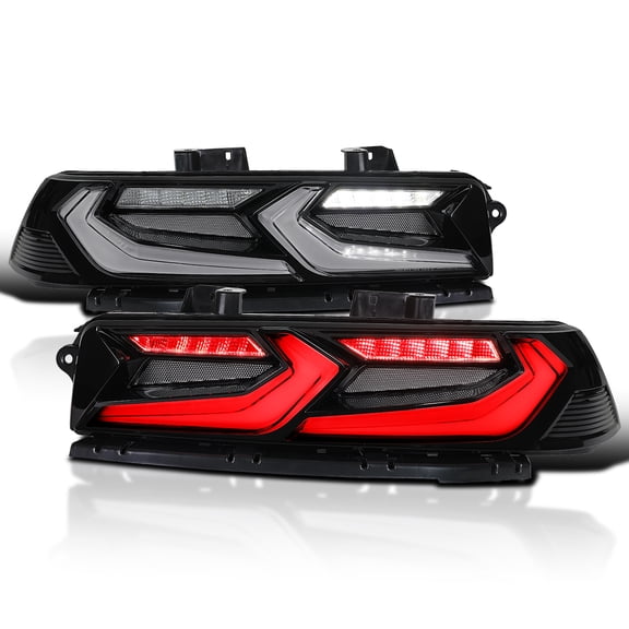 Spec-D Tuning Black Smoke Dynamic Full LED Tail Lights w/ Startup Animation Compatible with 2014-2015 Chevy Camaro, Left + Right Pair Assembly