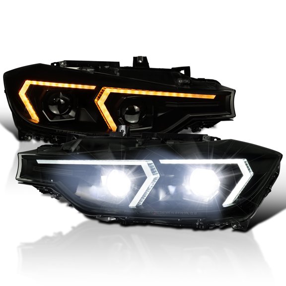 Spec-D Tuning Black Smoke Full LED Projector Headlights w/ Sequential Signal, LED DRL w/ Startup Animation Compatible with 2012-2015 BMW F30 3 Series 4Dr Sedan, Left + Right Pair Headlamp Assembly