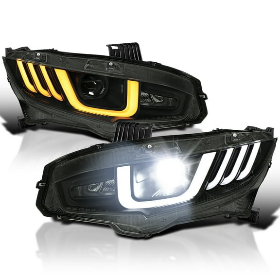 Spec-D Tuning Black Smoke Full LED Projector Headlights w/Switchback and Sequential Turn Signals Compatible with 2016-2021 Honda Civic with Factory Halogen Headlight Models