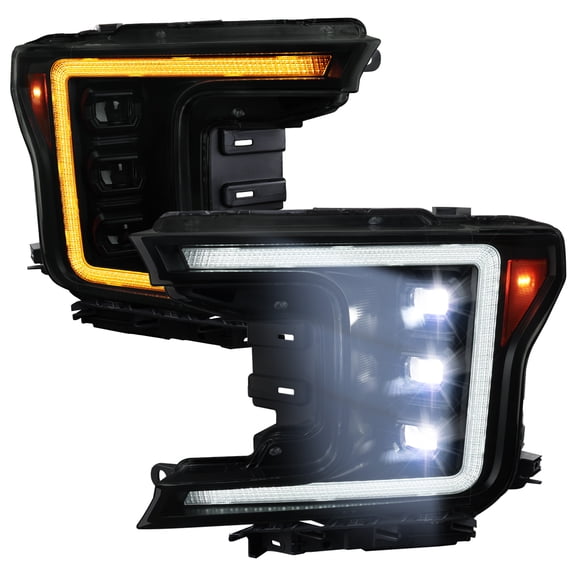 Spec-D Tuning Black Smoke Full LED Switchback Projector Headlights w/ Sequential LED Signal & LED DRL w/ Startup Animation Compatible with 2018-2020 Ford F-150 Halogen Models, Left + Right Pair
