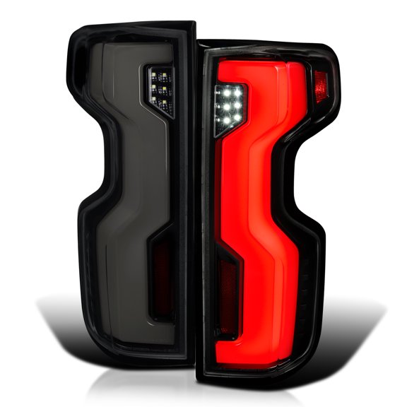 Spec-D Tuning Black Smoke Full LED Switchback Tail Lights w/ Fiber Optic LED and Sequential Turn Signal Compatible with 2019-2026 Chevy Silverado 1500, Left + Right Pair Assembly