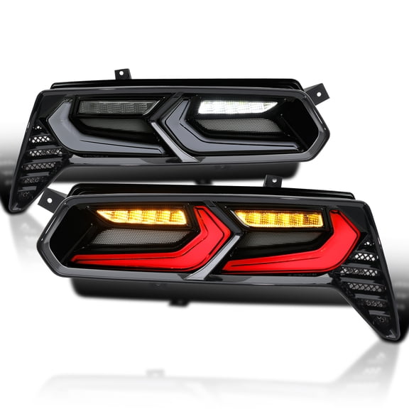 Spec-D Tuning Black Smoke [C8 Style] Full LED Tail Lights w/ Sequential Signal & Startup Animation Compatible with 2014-2019 Chevy Corvette C7, Left + Right Pair Assembly