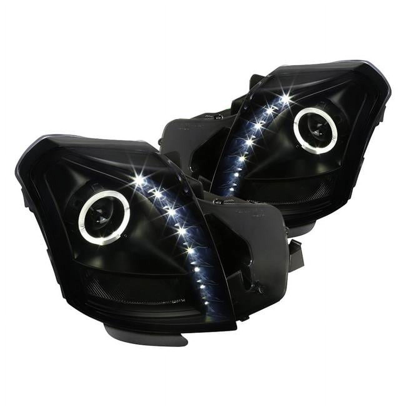 Superbautoparts Black Smoke Halo Projector Headlights – 2003-2007 Cadillac CTS – LED Strip, H1 Bulbs Included