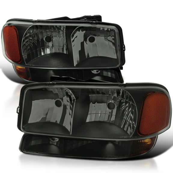 Spec-D Tuning Black Smoke Headlights + Bumper Lights Compatible with 1999-2006 GMC Sierra 1500 2500 3500, Left + Right Pair Headlamp Assembly