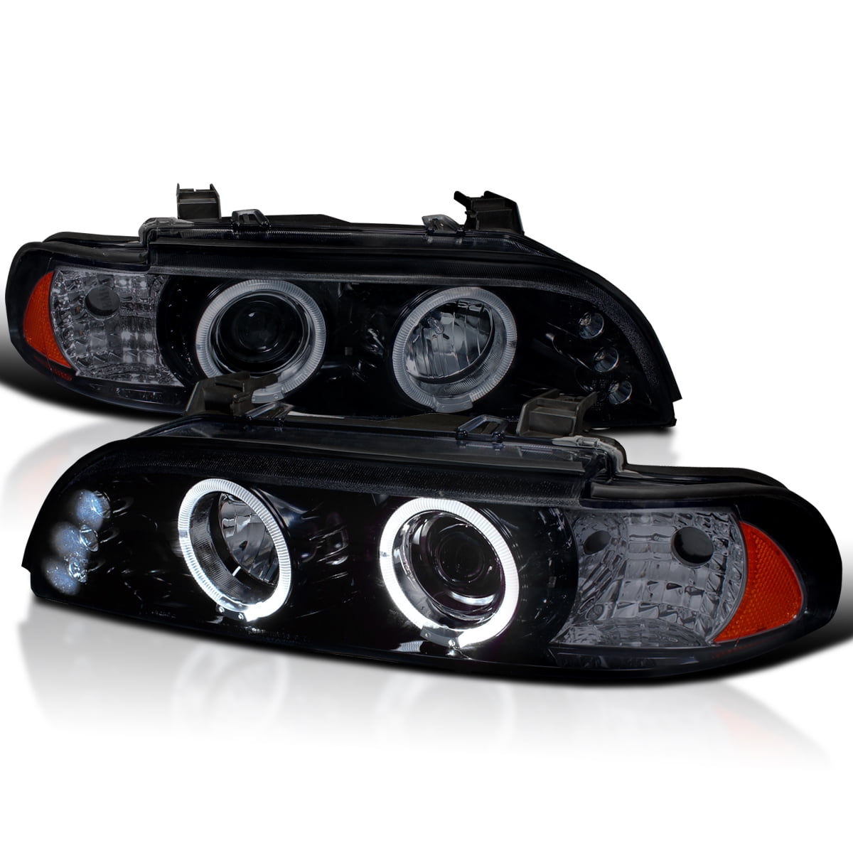 Spec-D Tuning Black Smoke LED Dual Angel Eyes Projector Headlights ...