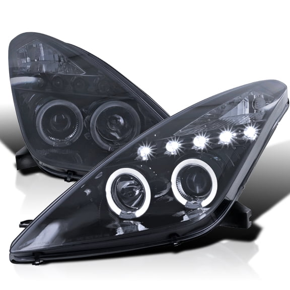 Spec-D Tuning Black Smoke LED Dual Halo Projector Headlights Compatible with 2000-2005 Toyota Celica, Left + Right Pair Headlamps Assembly