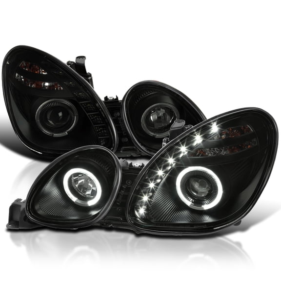 Spec-D Tuning Black Smoke LED Halo Ring Projector Headlights Compatible with 1998-2005 Lexus GS300 1998-2000 Lexus GS400 2001-2005 Lexus GS430, Left + Right Pair Headlamps Assembly