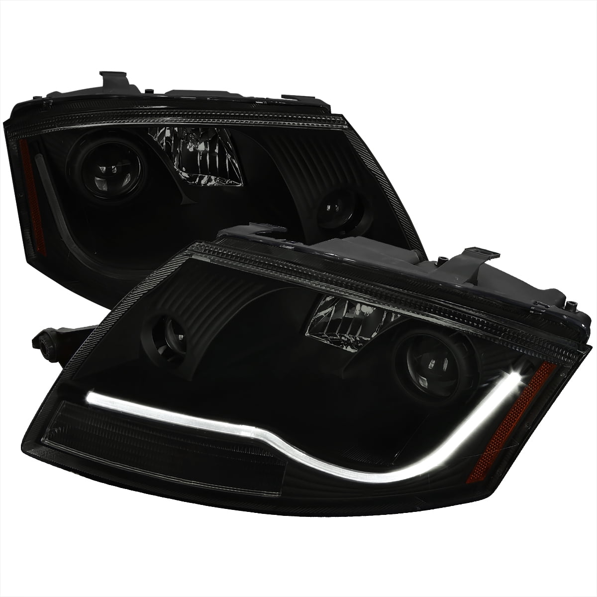 Spec-D Tuning Black Smoke LED Light Bar Projector Headlights Compatible with 1999-2006 Audi TT, Left  Right Pair Headlamps Assembly