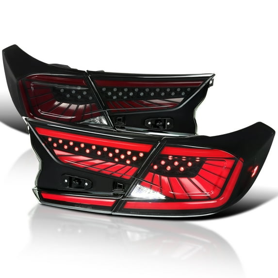 Spec-D Tuning Black Smoke LED Sequential Tail Lights w/ Red Light Strips and Startup Animation Compatible with 2018-2022 Honda Accord 4Dr Sedan, Left + Right Pair Assembly