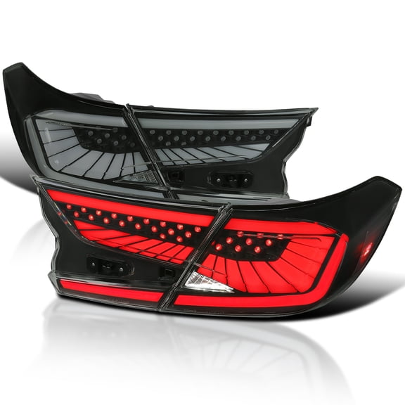 Spec-D Tuning Black Smoke LED Sequential Tail Lights w/ White Light Strips and Startup Animation Compatible with 2018-2022 Honda Accord 4Dr Sedan, Left + Right Pair Assembly