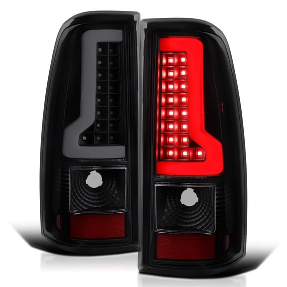 Spec-D Tuning Black Smoke LED Tail Lights w/ Fiber Optic LED Tube Compatible with 2003-2006 Chevy Silverado 1500 1500HD 2500 2500HD 3500 Left + Right Pair Assembly