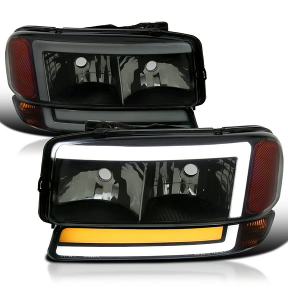 Spec-D Tuning Black Smoke LED Tube Headlights + Sequential Bumper Lights Compatible with 1999-2006 GMC Sierra 1500/2500/3500