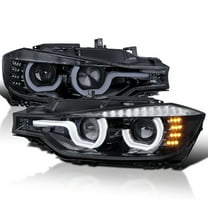 Spec-D Tuning Black Smoke LED U-Halo HID Type Projector Headlights w/ LED Strip Compatible with 2012-2015 BMW F30 3-Series Sedan, Left   Right Pair Headlamps Assembly