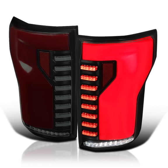 Spec-D Tuning Black Smoke Lightning Style LED Tail Lights w/ Red LED Sequential Turn Signal and Startup Animation Compatible with 2015-2017 Ford F150, Left + Right Pair Assembly