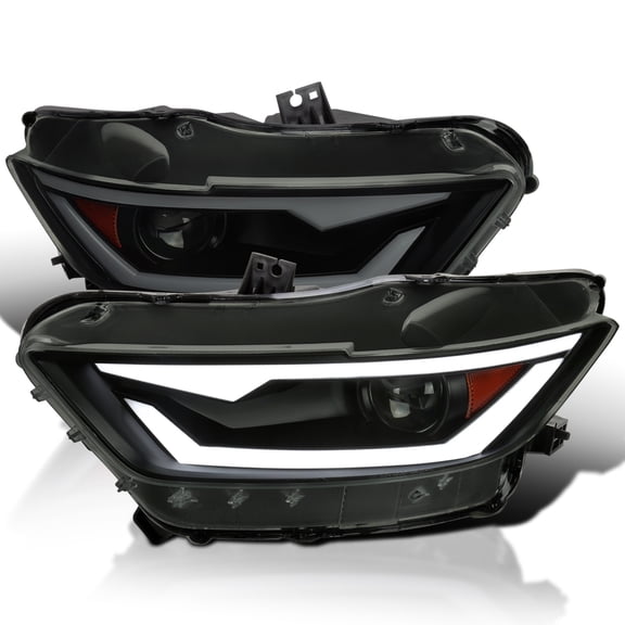 Spec-D Tuning Black Smoke Projector Headlights w/LED Bar and Startup Animation Compatible with 2015-2017 Ford Mustang, 2018-2020 Ford Mustang Shelby, Left + Right Pair Headlamps Assembly