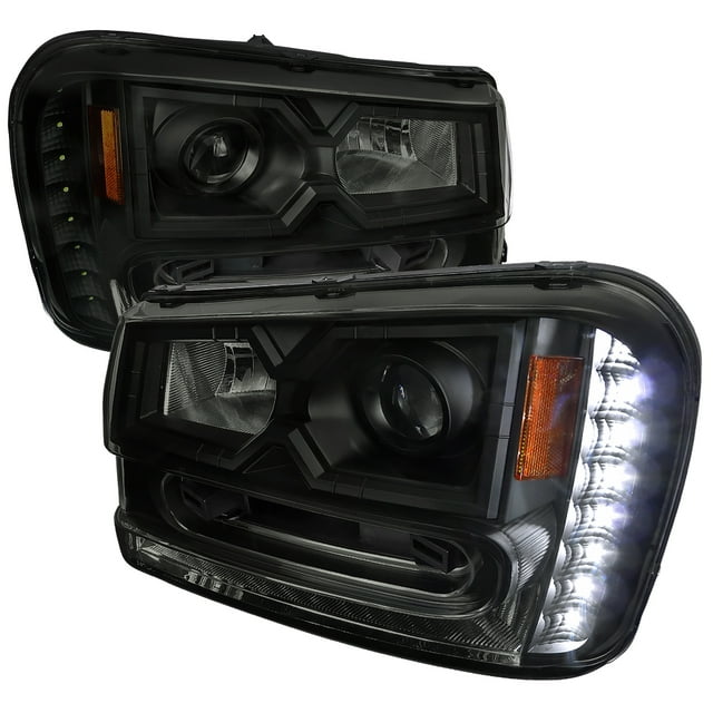 Spec-D Tuning Black Smoke Projector Headlights w/ LED Compatible with 2002-2009 Chevy Trailblazer, Left + Right Pair Headlamps Assembly