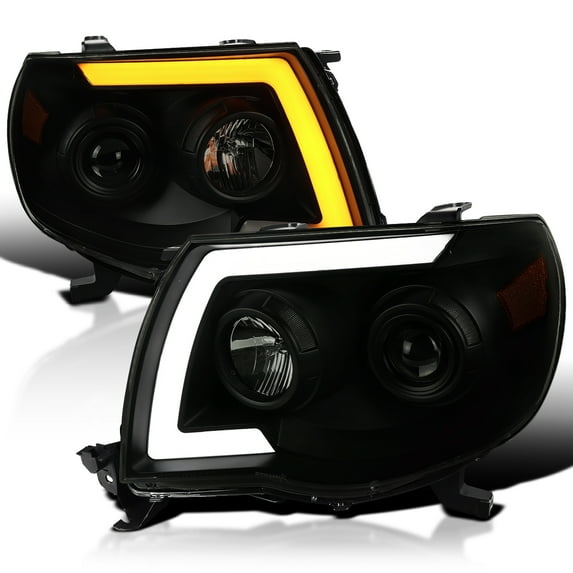 Spec-D Tuning Black Smoke Projector Headlights w/ LED Sequential and Switchback Turn Signal Compatible with 2005-2011 Toyota Tacoma, Left + Right Pair Headlamps Assembly