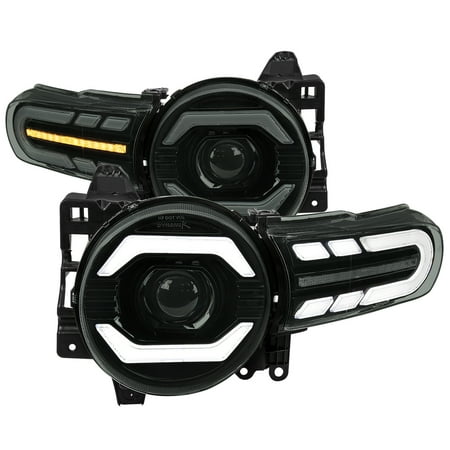 Spec-D Tuning Black Smoke Projector Headlights w/ LED Sequential Turn Signals and Startup Animation Compatible with 2007-2014 Toyota FJ Cruiser, Left + Right Pair Headlamp Assembly