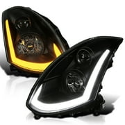 Spec-D Tuning Black Smoke Projector Headlights w/ Sequential LED Strip Compatible with 2003-2007 Infiniti G35 Coupe, Left + Right Pair Headlamps Assembly
