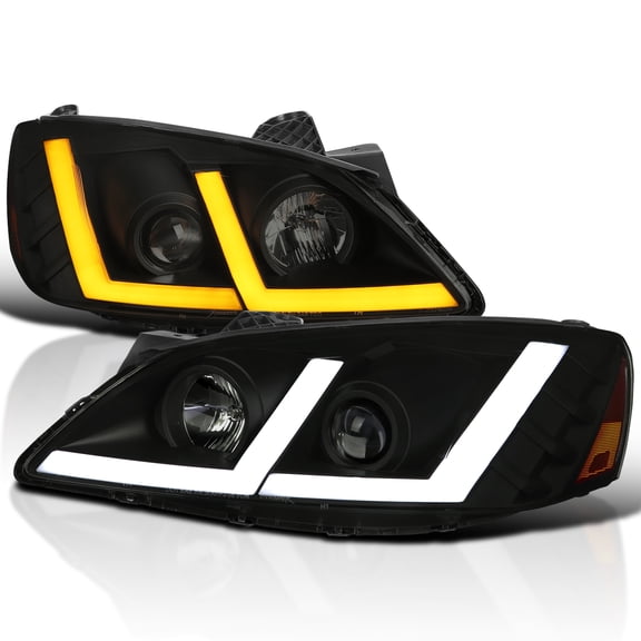 Spec-D Tuning Black Smoke Projector Headlights w/ Switchback Dynamic LED Tubes, Sequential Turn Signal, and Startup Animation Compatible with 2005-2010 Pontiac G6, Left + Right Pair Headlamp Assembly