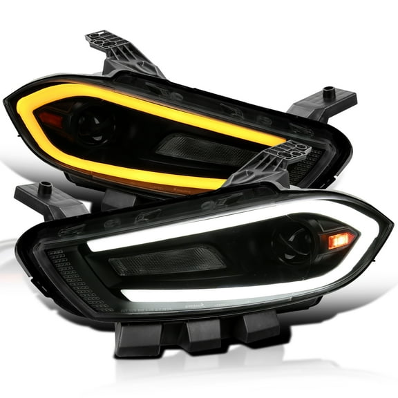 Spec-D Tuning Black Smoke Projector Headlights w/ Switchback Sequential LED Signal Tube and Startup Animation Compatible with 2013-2016 Dodge Dart, Left + Right Pair Headlamps Assembly