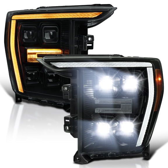 Spec-D Tuning Black Smoke Projector Switchback Sequential Headlights w/ LED DRL with Startup Animation Compatible with 2021-2023 Ford F-150 w/ Factory LED Lights, Left + Right Headlamp Assembly