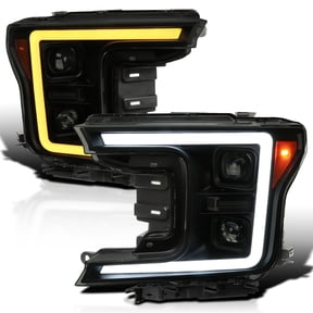 Spec-D Tuning Black Smoke Sequential Switchback Projector Headlights w/ LED Light Bar Compatible with 2018-2020 Ford F-150, Left + Right Pair Headlamps Assembly