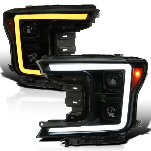 Spec-D Tuning Black Smoke Sequential Switchback Projector Headlights w/ LED Light Bar Compatible with 2018-2020 Ford F-150, Left + Right Pair Headlamps Assembly