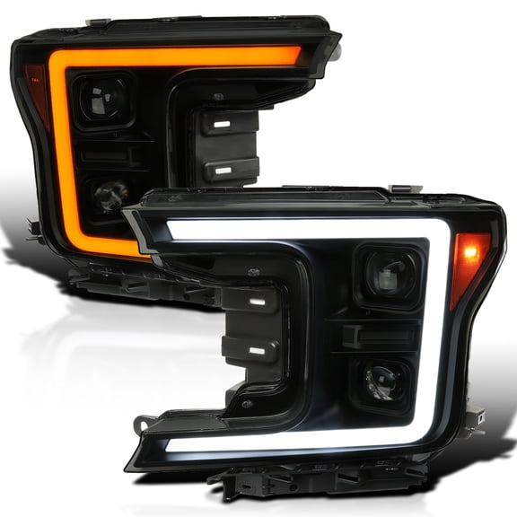 Spec-D Tuning Black Smoke Sequential Switchback Projector Headlights w/ LED Light Bar Compatible with 2018-2020 Ford F-150, Left + Right Pair Headlamps Assembly