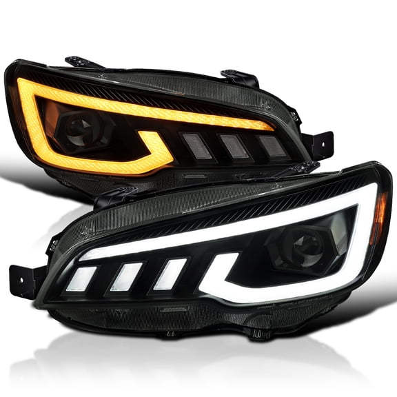 Spec-D Tuning Black Smoke Switchback Projector Headlights w/ Sequential LED Turn Signal and Startup Animation Compatible with 2015-2021 Subaru WRX STI, Left + Right Pair Headlamps Assembly