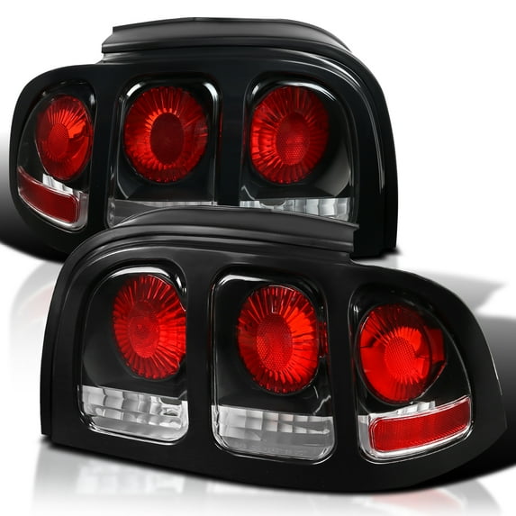 Spec-D Tuning Black Tail Lights Compatible with 1994-1998 Ford Mustang, Left + Right Pair Assembly