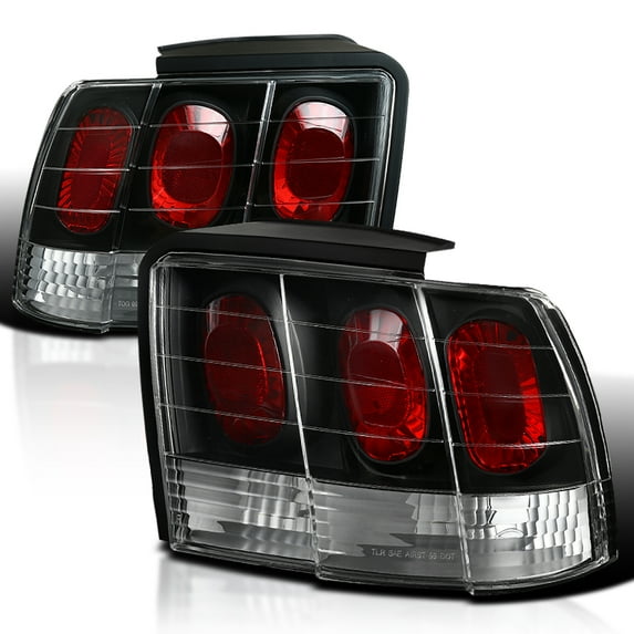 Spec-D Tuning Black Tail Lights Compatible with 1999-2004 Ford Mustang, Left + Right Pair Assembly