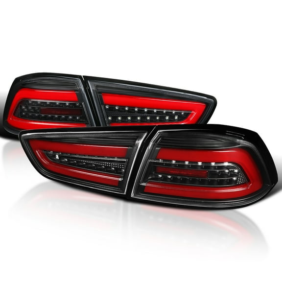 Spec-D Tuning Black Tail Lights w/ Red LED Bar Compatible with 2008-2017 Mitsubishi Lancer, 2008-2015 Mitsubishi Lancer Evolution, Left + Right Pair Assembly